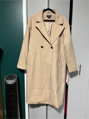 Noize Neutral Beige Double-Breasted Pea Coat